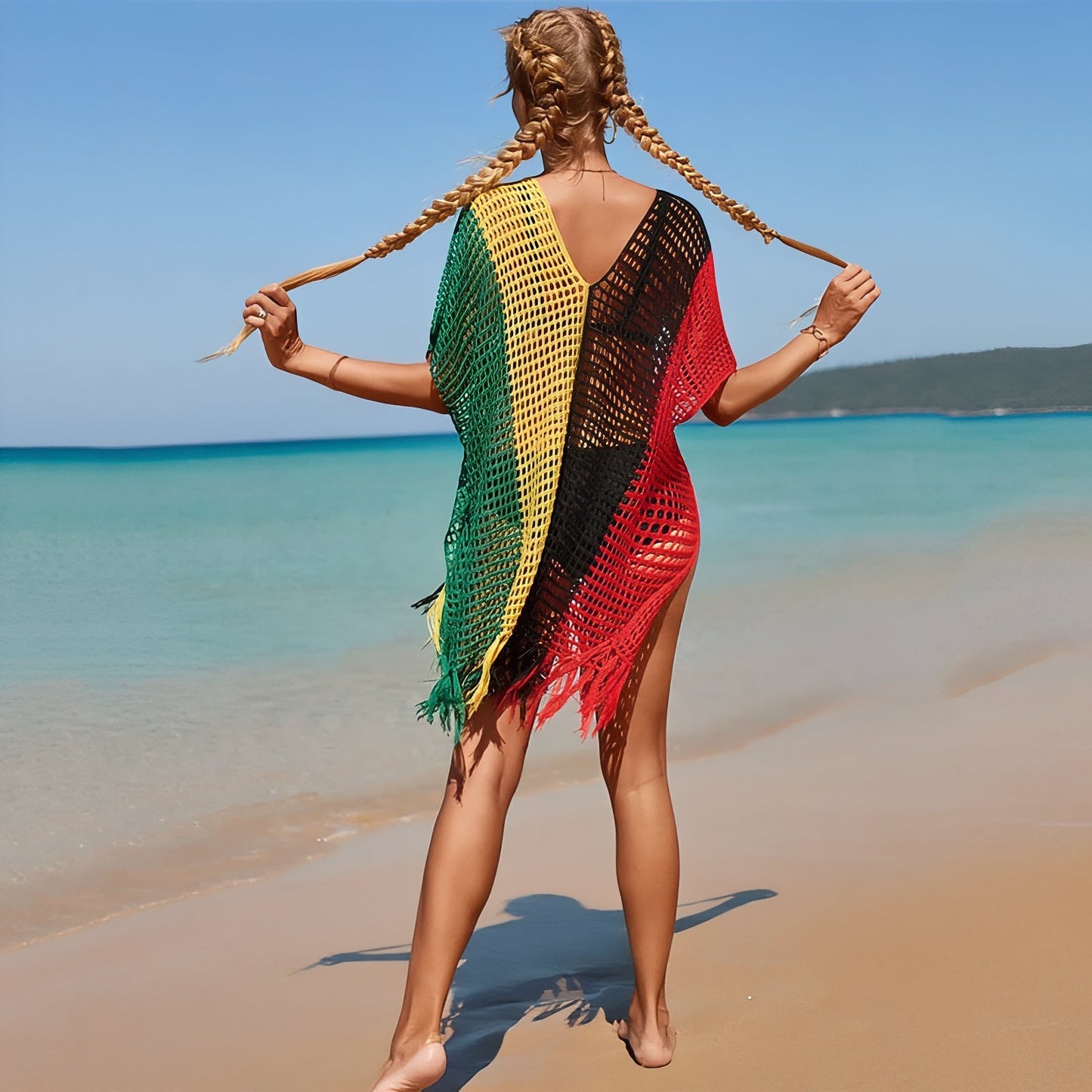 Robe de Plage Courte en Crochet Multicolore