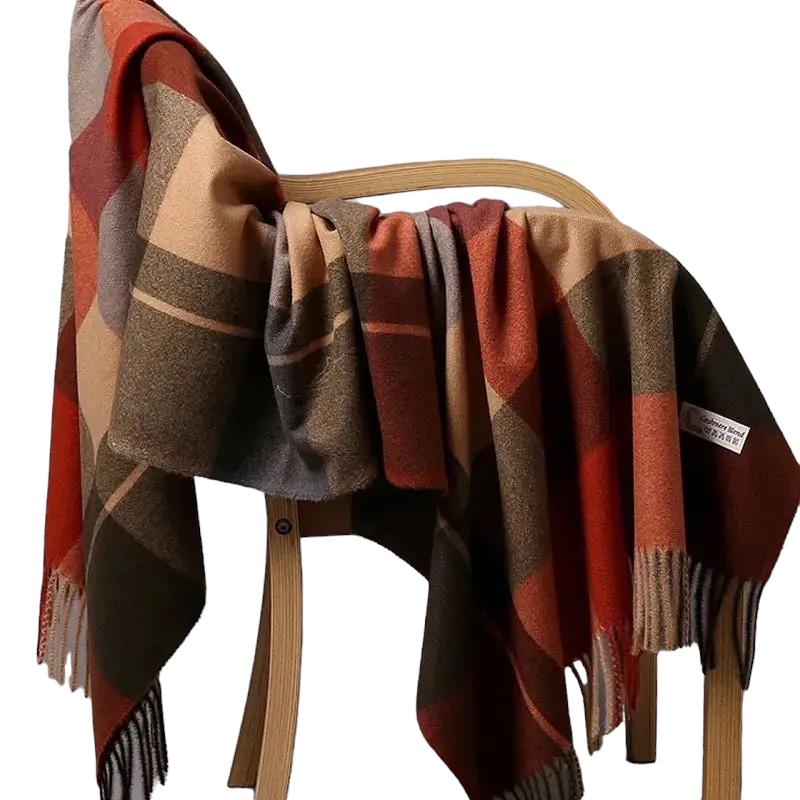 Echarpe Plaid Ecossais Rouge Terre et Vert Olive