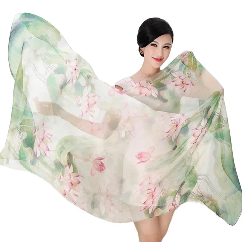 Grand Foulard en Soie Rose et Vert Clair