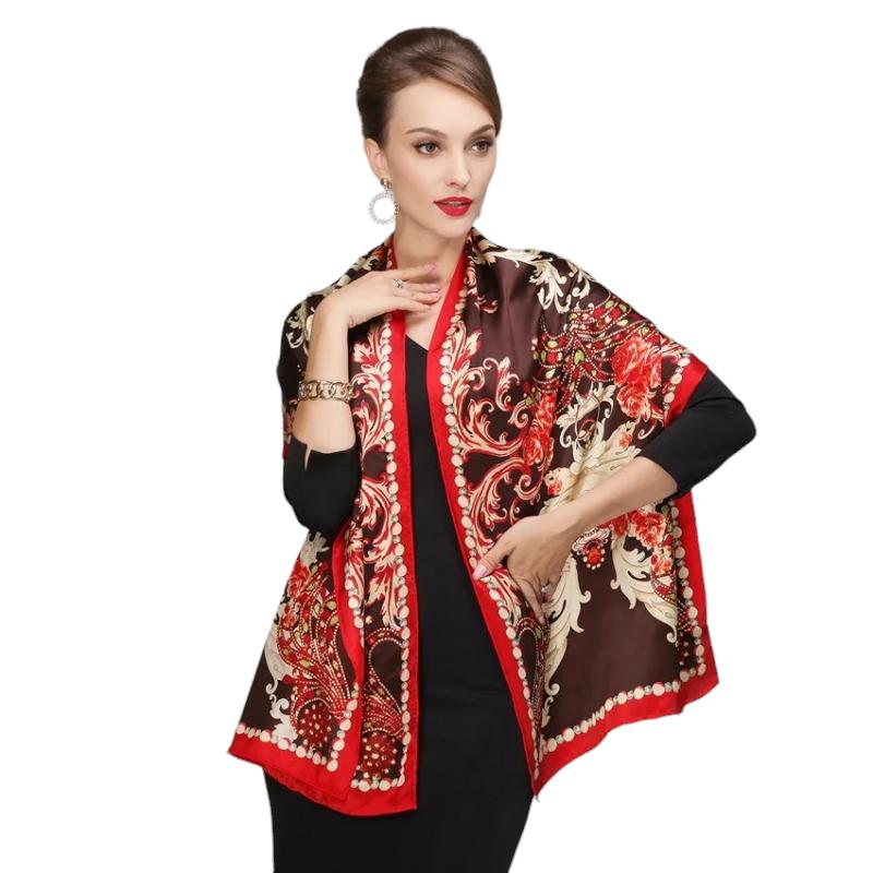 Etole en Soie Chic Rouge et Marron 175*52cm