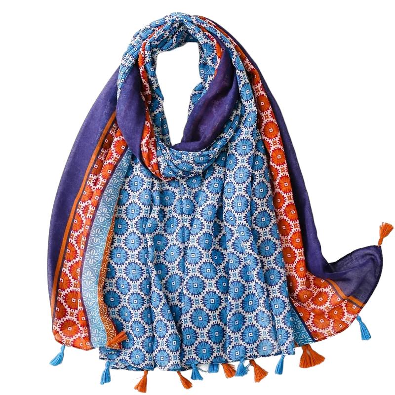 Foulard Chèche Femme Bleu et Orange 180*90cm