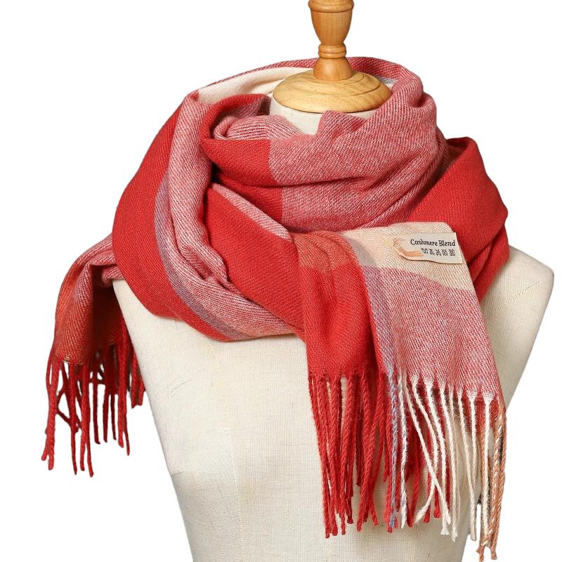 Echarpe Plaid Ecossais Corail et Beige