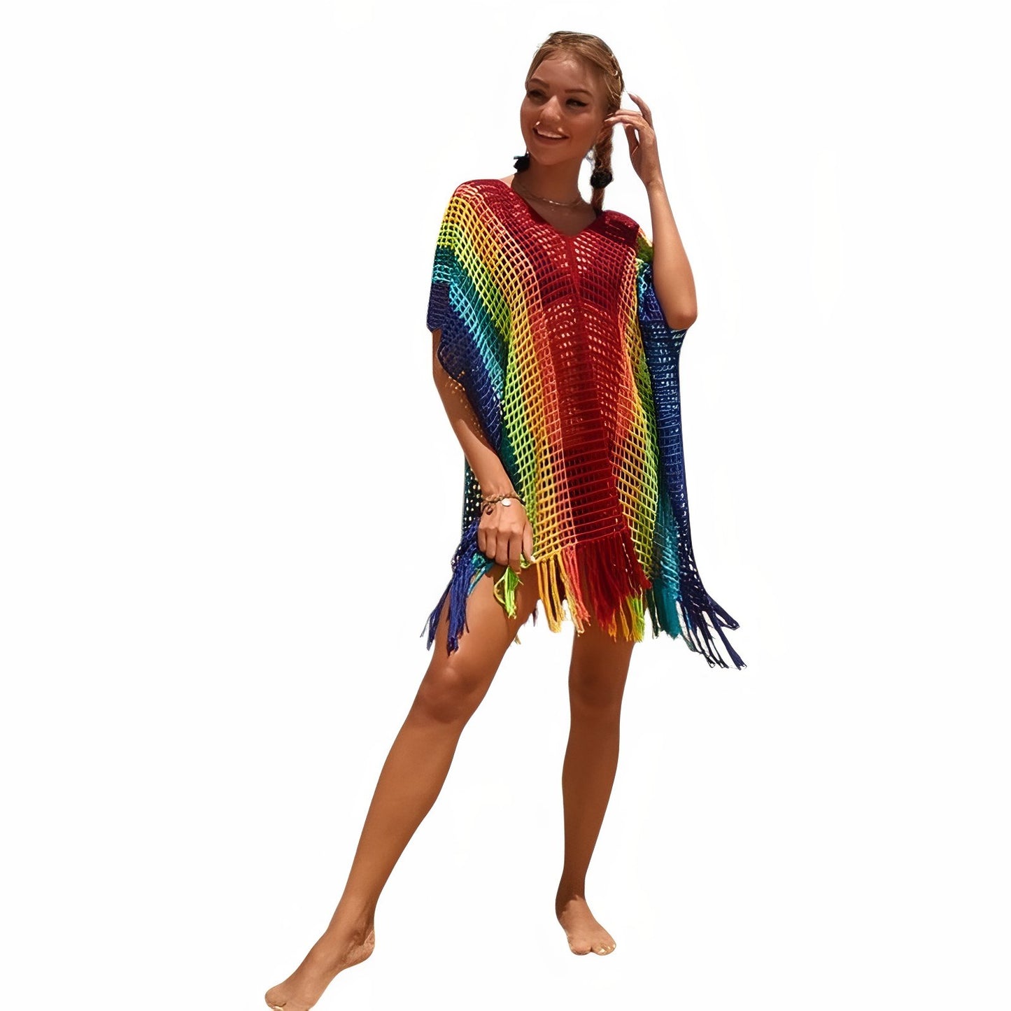 Robe de Plage Courte en Crochet Multicolore