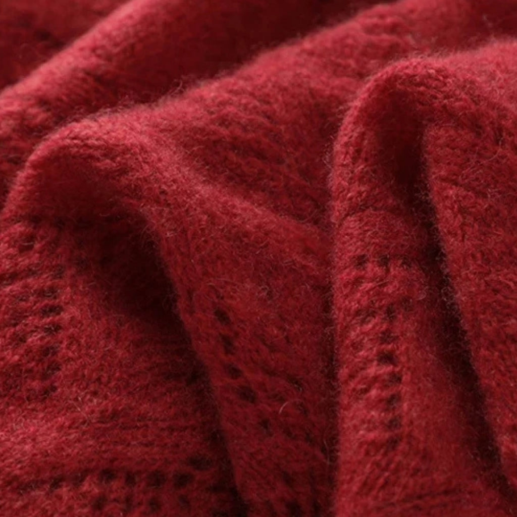 Écharpe Cachemire Rouge Femme gros plan texture - Rouge