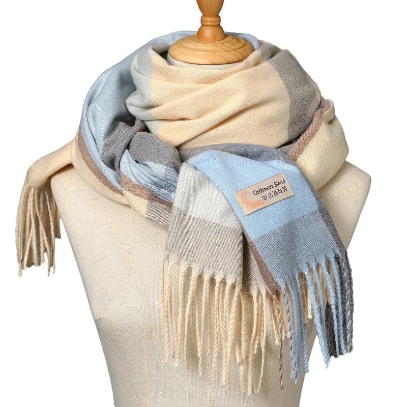 Echarpe Plaid Ecossais Beige et Bleu Pâle