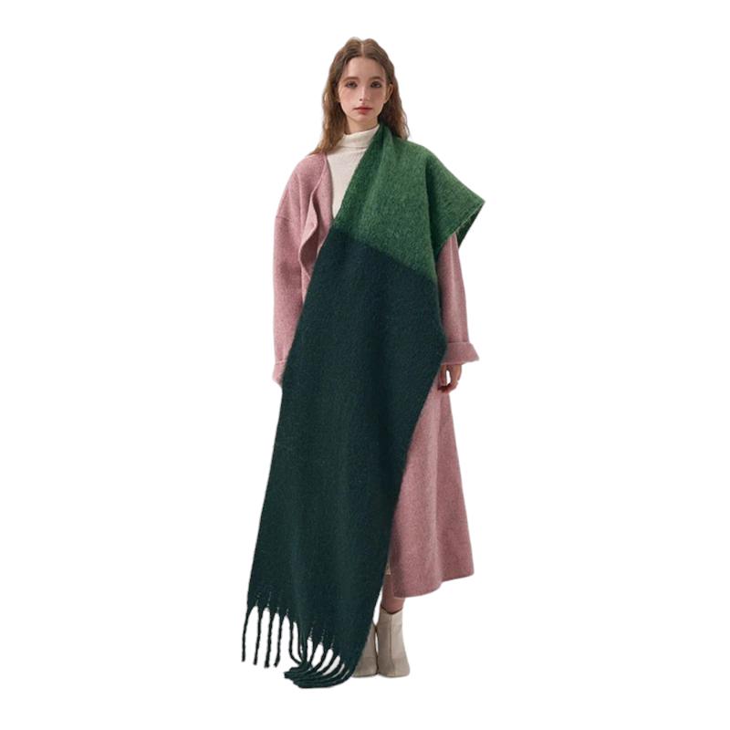 Grosse Echarpe Plaid Femme Vert Émeraude et Menthe 45x240cm
