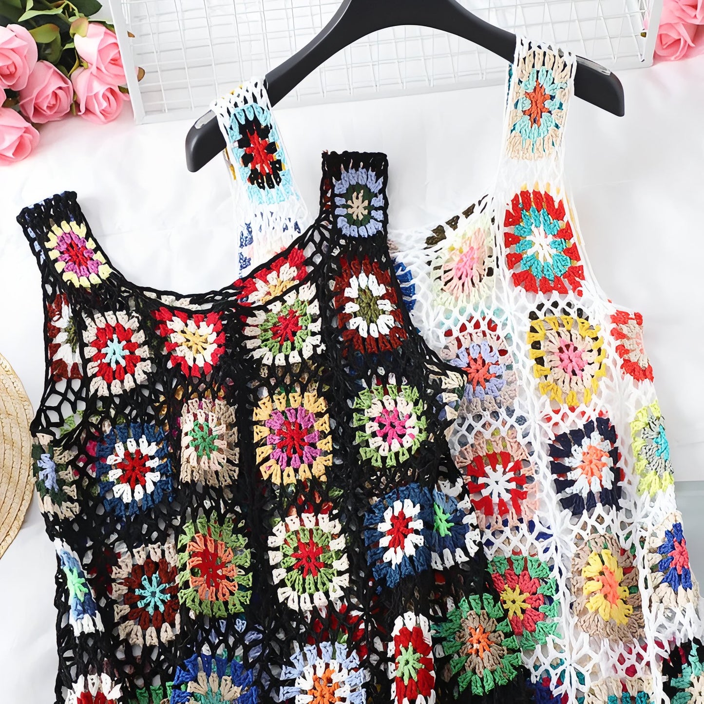 Robe de Plage en Crochet Ajourée Colorée