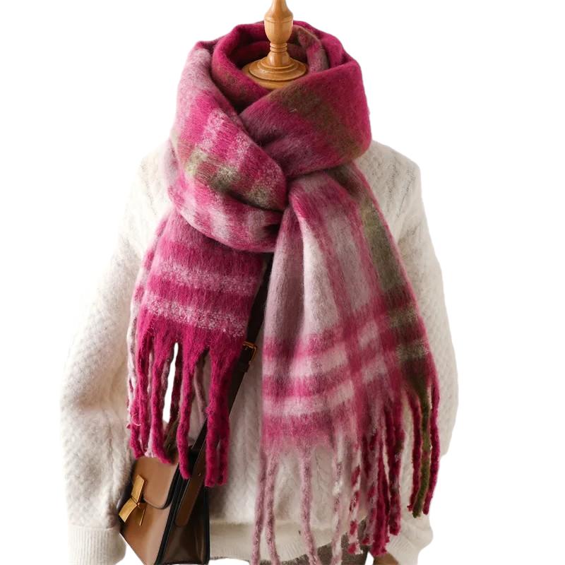 Echarpe Plaid Tartan Fuchsia et Vert Olive 220X52cm