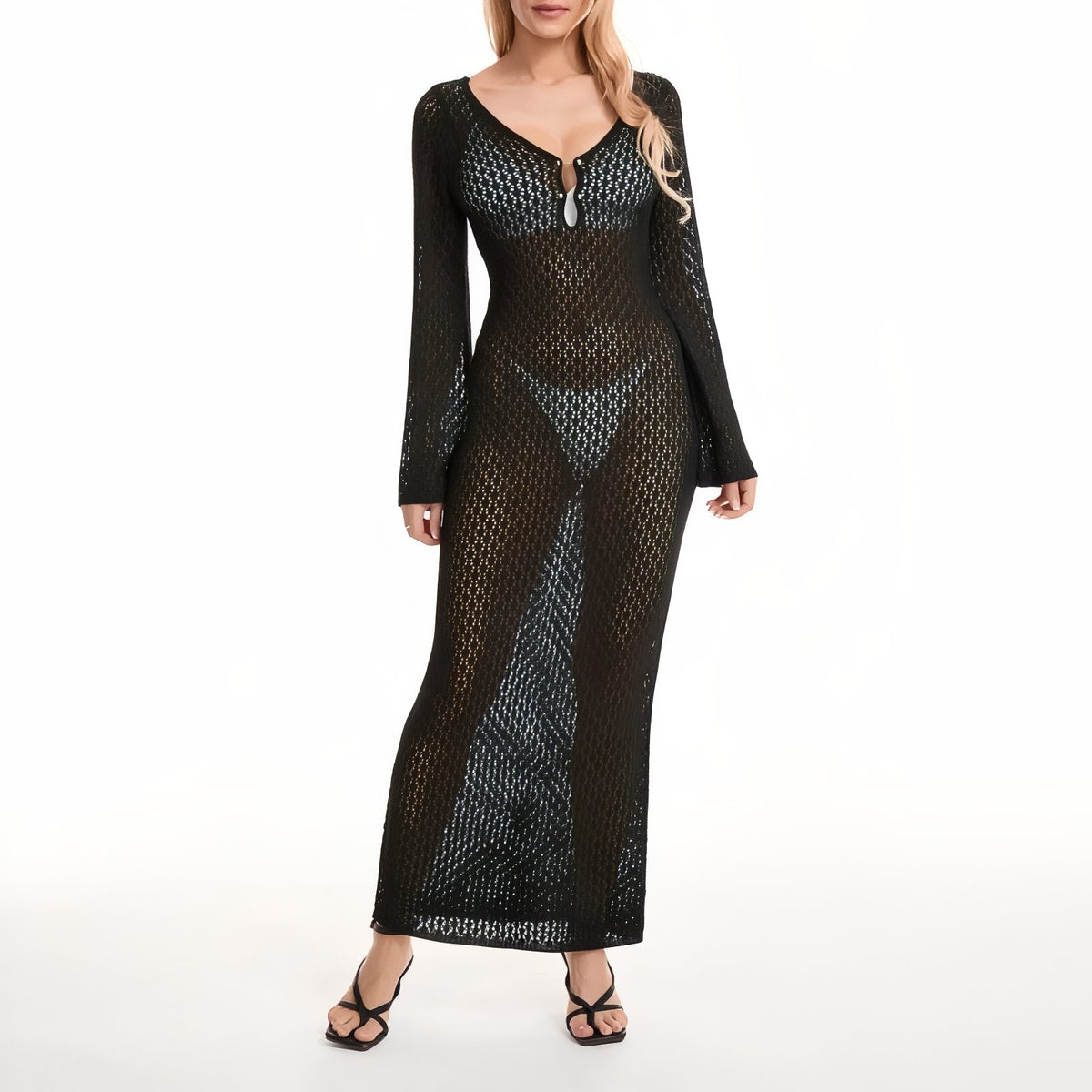 Robe Crochet de Plage Chic Ajourée - Noir