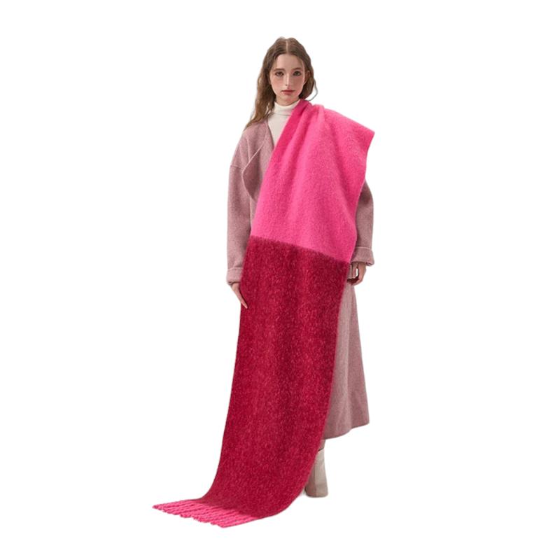 Grosse Echarpe Plaid Femme Fuchsia et Framboise 45x240cm