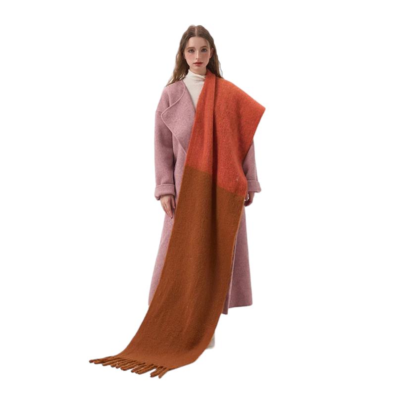 Grosse Echarpe Plaid Femme Terracotta et Orange 45x240cm