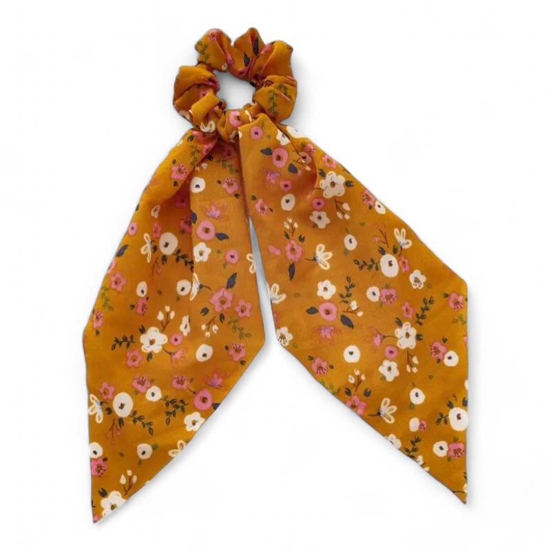 Chouchou Foulard Cheveux Jaune Moutarde et Rose Pâle