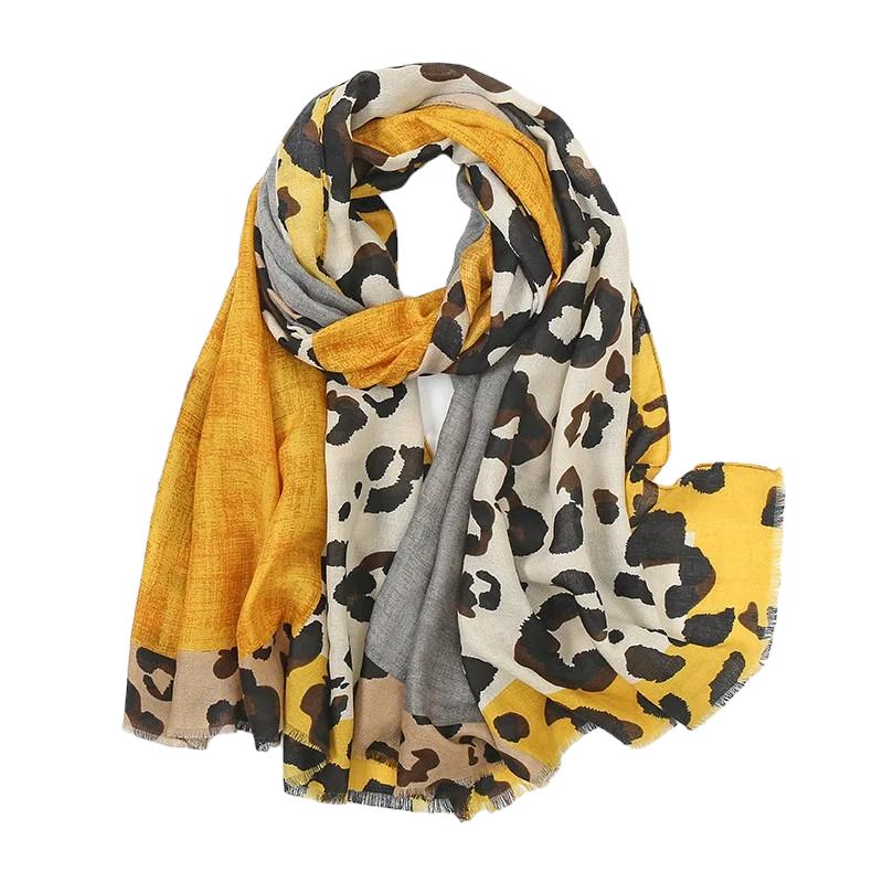 Foulard Léopard Femme Jaune et Gris 90x180cm