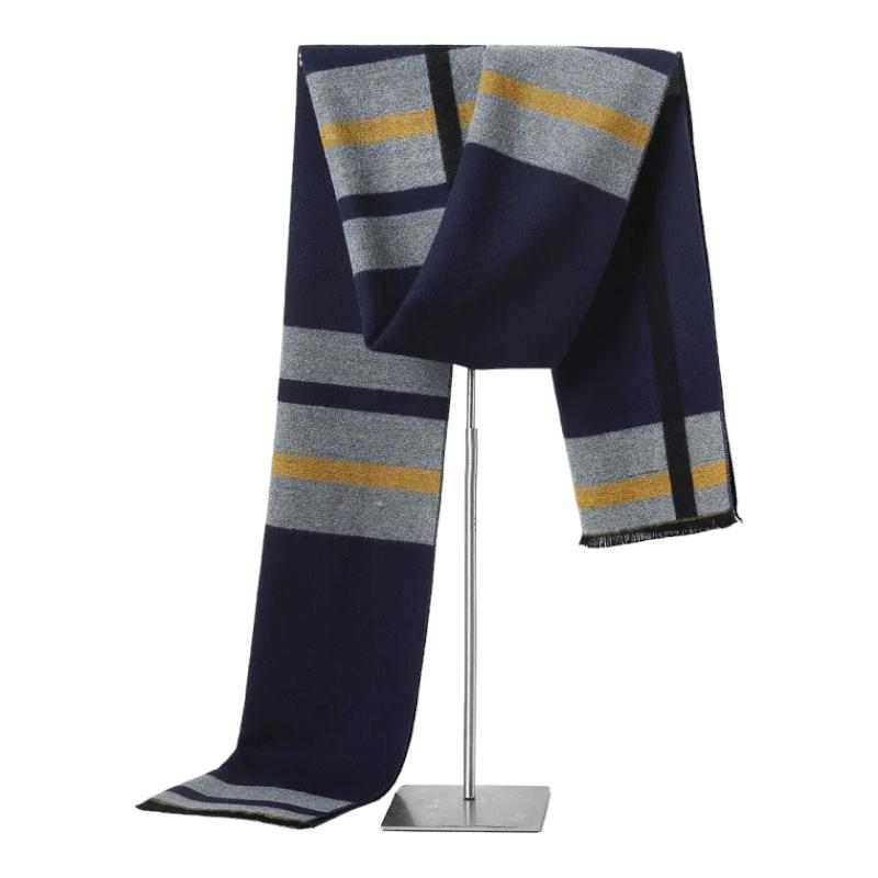 Echarpe Cachemire Homme Luxe Marine et Jaune 180*30cm