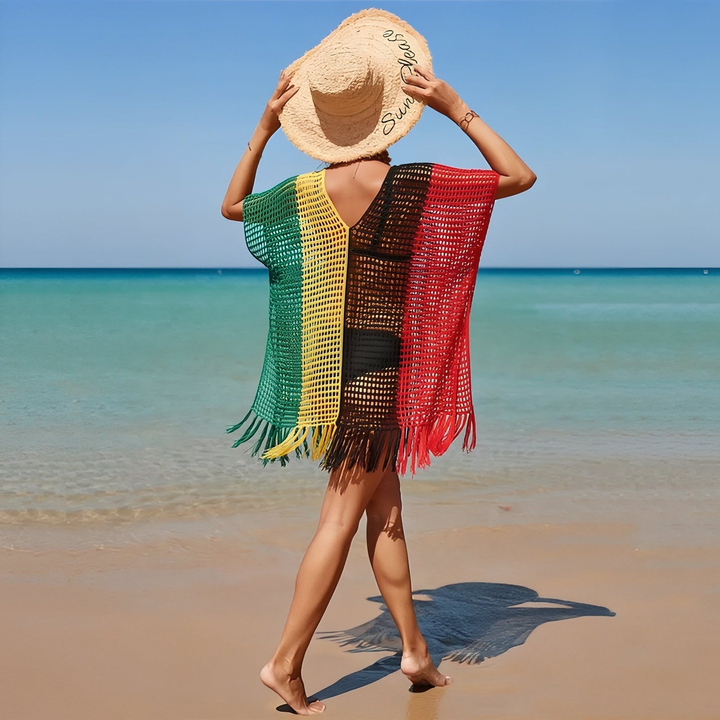 Robe de Plage Courte en Crochet Multicolore