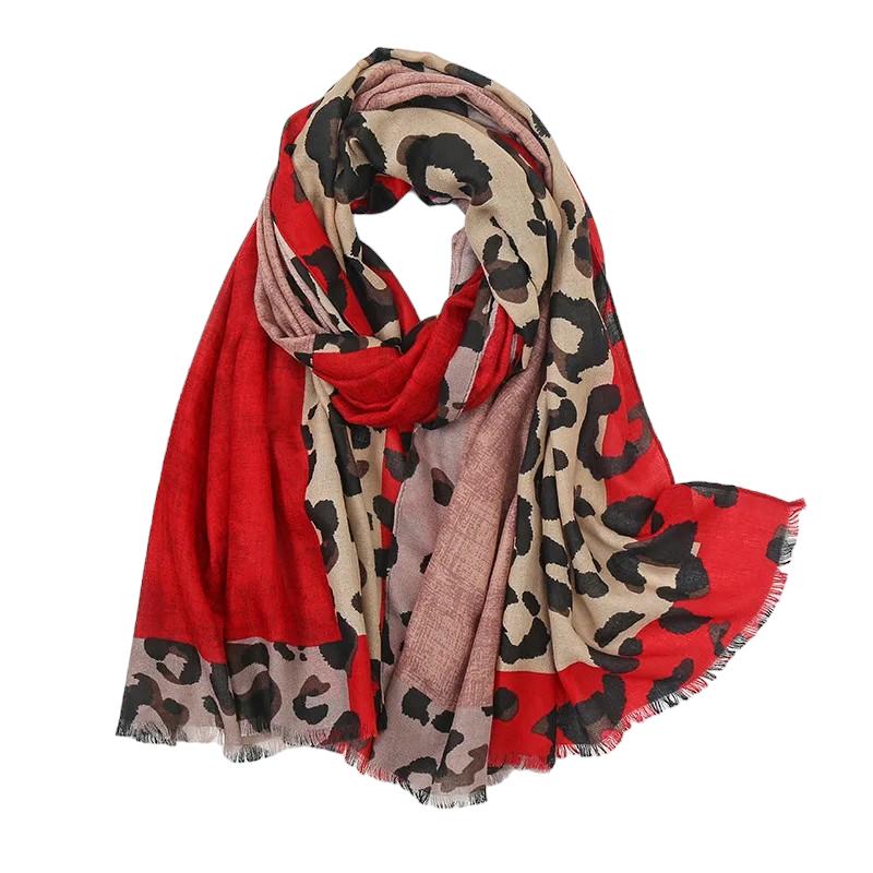 Foulard Léopard Femme Rouge et Beige 90x180cm