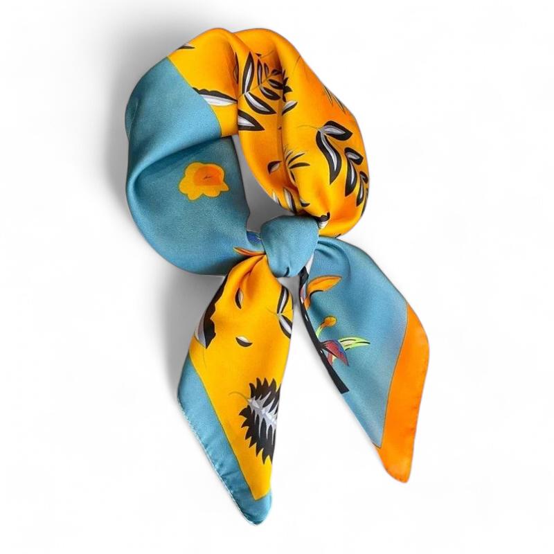 Petit Foulard Carré Couleur Jaune et Bleu Turquoise 70*70cm