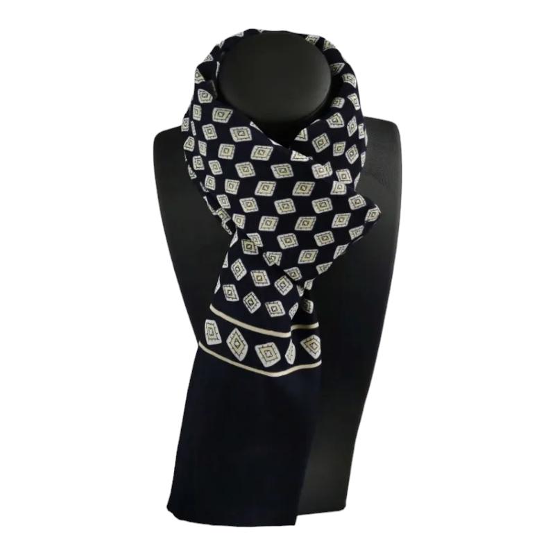 Echarpe Foulard pour Homme Bleu Marine et Crème 130*28cm