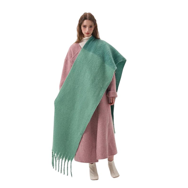 Grosse Echarpe Plaid Femme Vert Menthe et Forêt 45x240cm