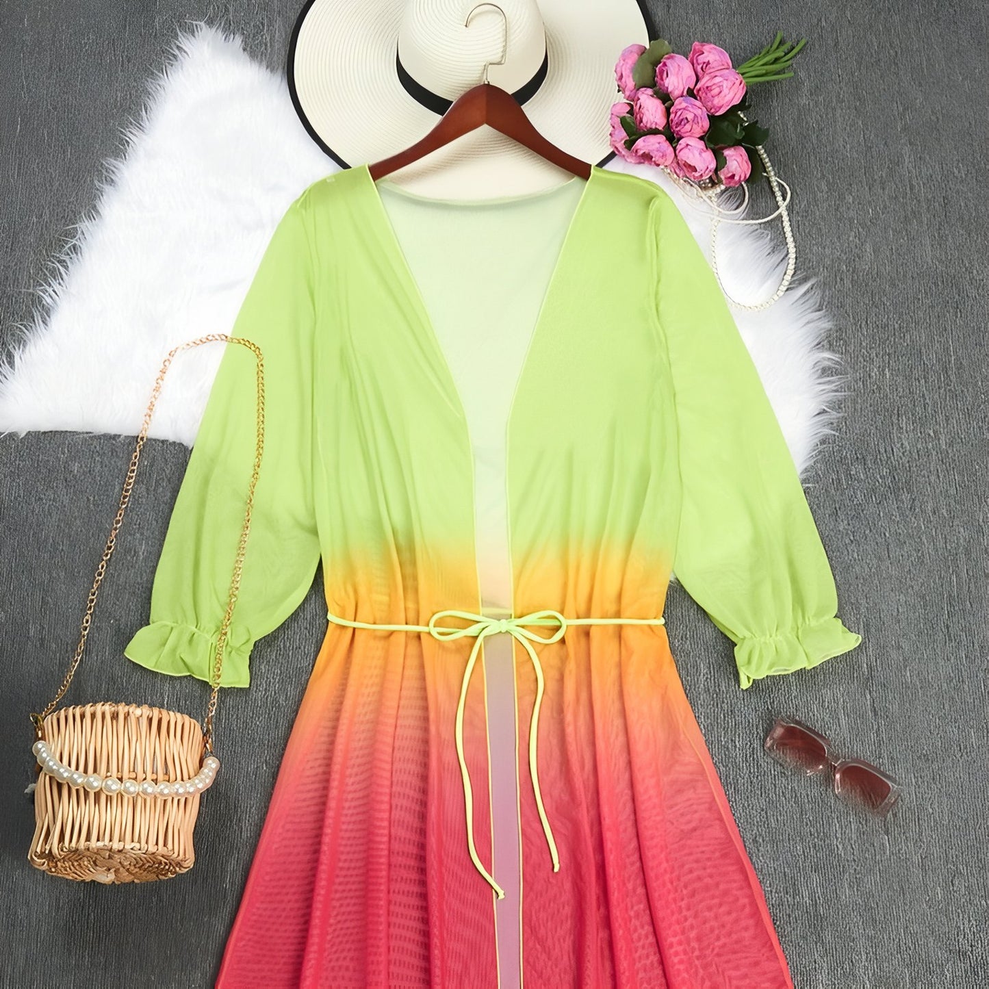 Longue Robe Kimono de Plage Transparente Flashy