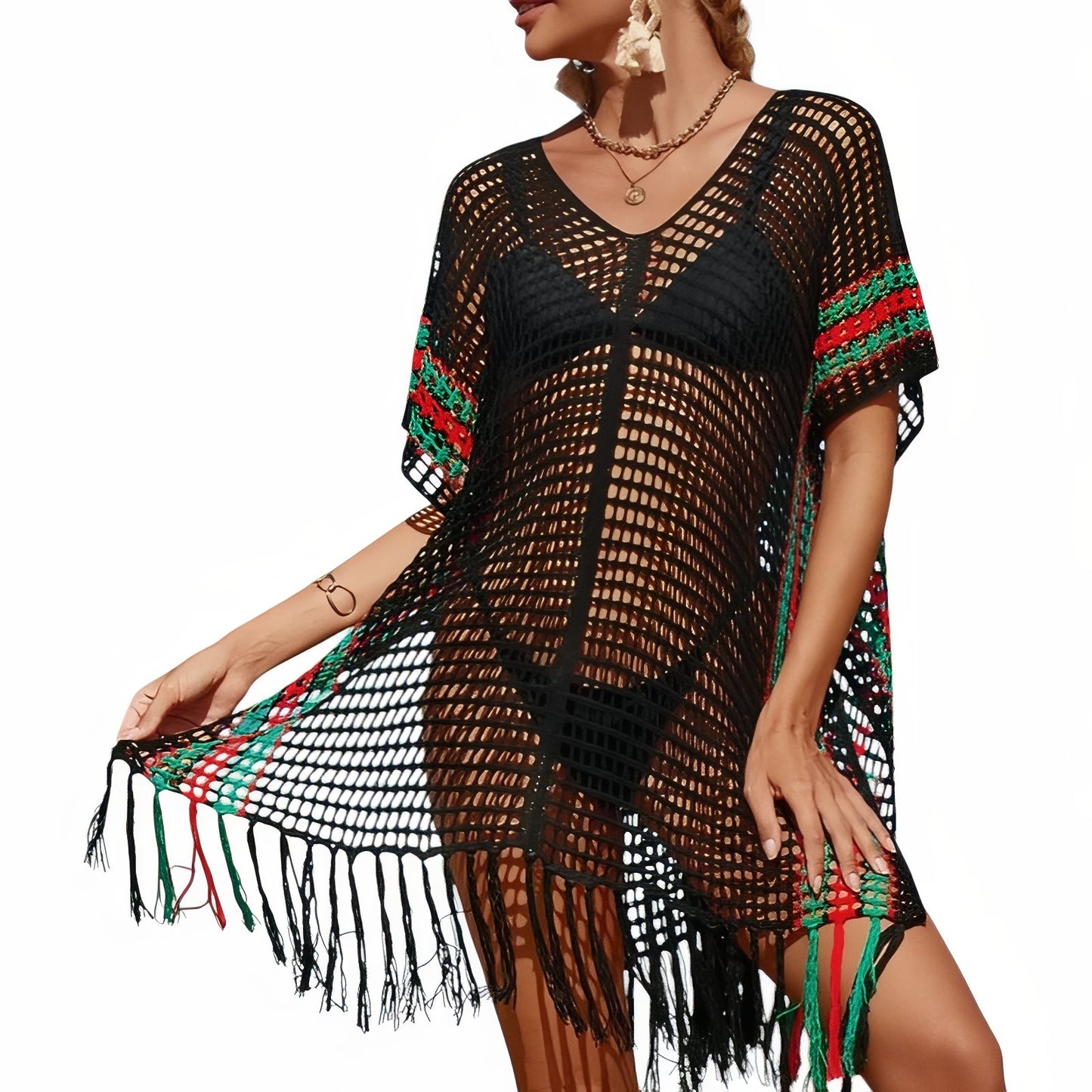 Robe de Plage Courte en Crochet Multicolore