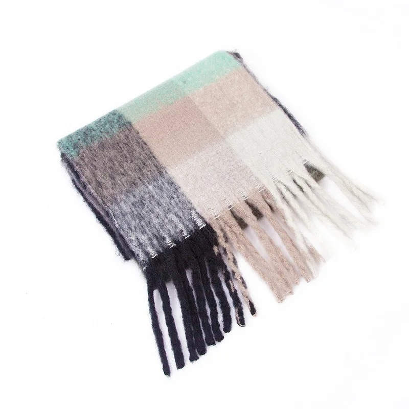 Grande Echarpe Femme Multicolore - Gris et Vert Menthe - 230x38cm