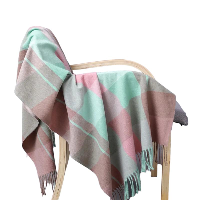 Echarpe Plaid Ecossais Vert Menthe et Rose Pâle