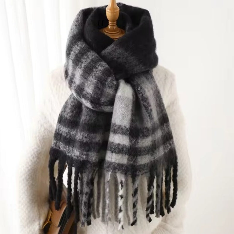 Echarpe Plaid Tartan Noir et Gris 220X52cm