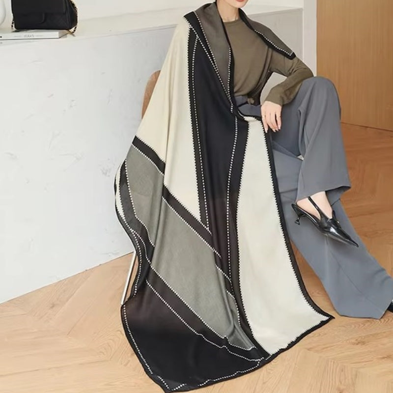 Grande Echarpe Châle Femme Beige et Noir 182*83cm