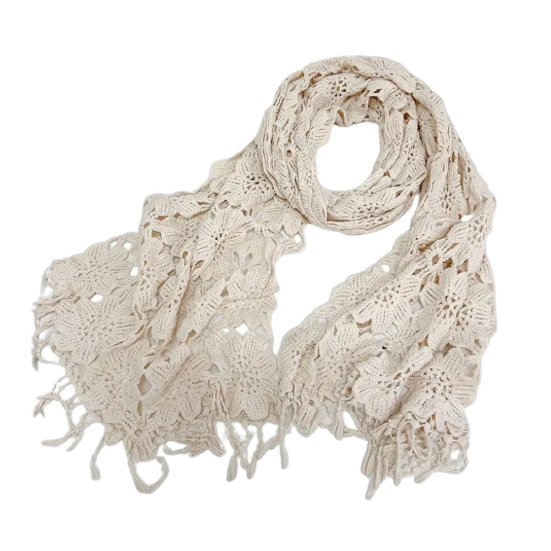 Echarpe Dentelle Crochet Crème Écru 40x190cm
