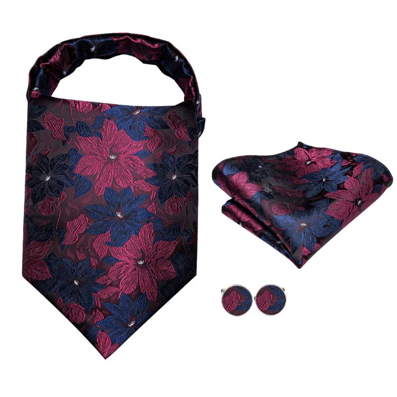 Foulard Ascot Homme en Soie Bordeaux et Bleu