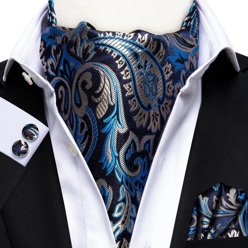 Foulard Ascot Homme Bleu Nuit et Argent