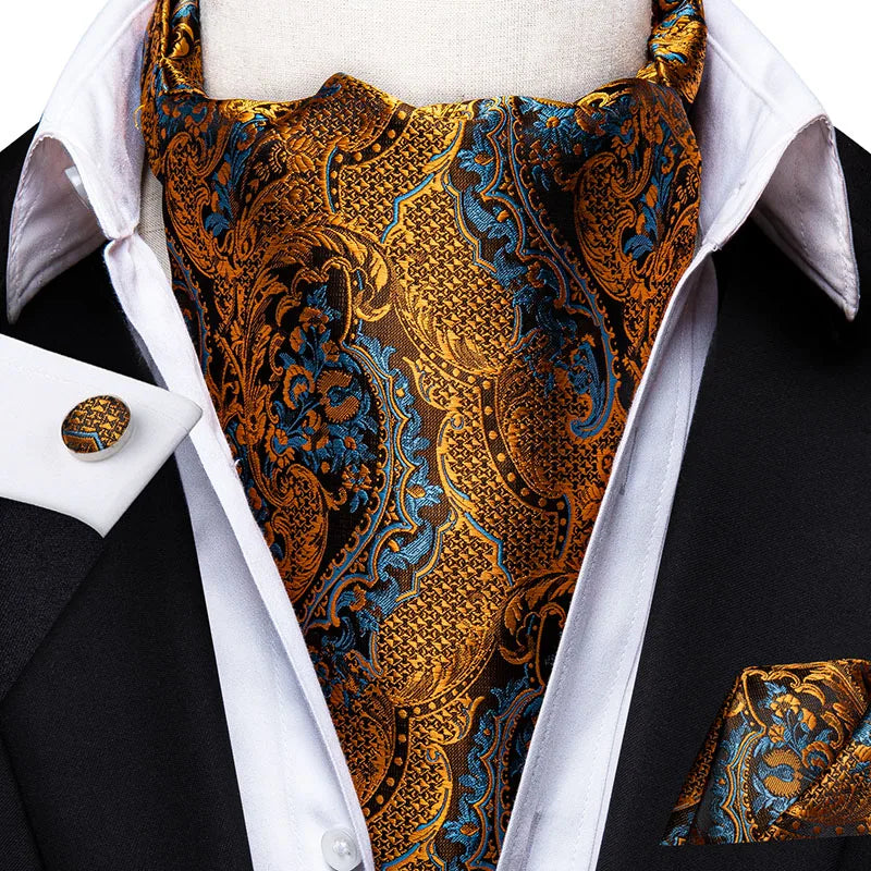 Cravate Ascot Soie Orange et Bleu