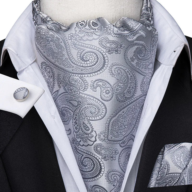 Cravate Ascot Soie Gris Argenté