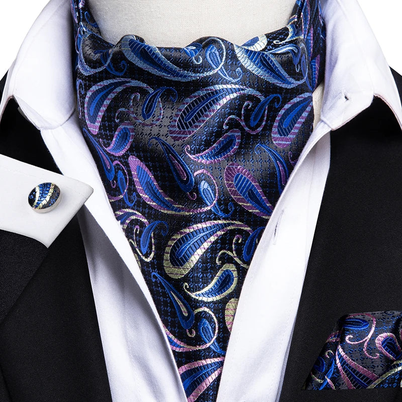 Cravate Ascot Soie Bleu Nuit et Violet