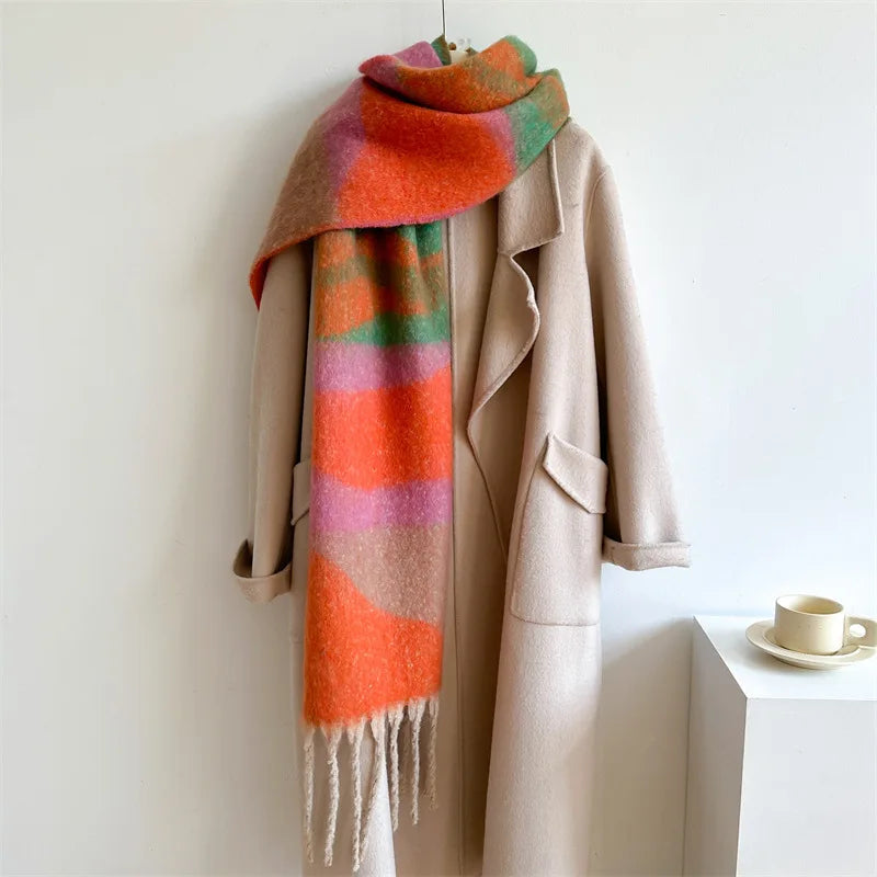 Grande Écharpe Femme Cachemire Orange et Rose 42*220cm