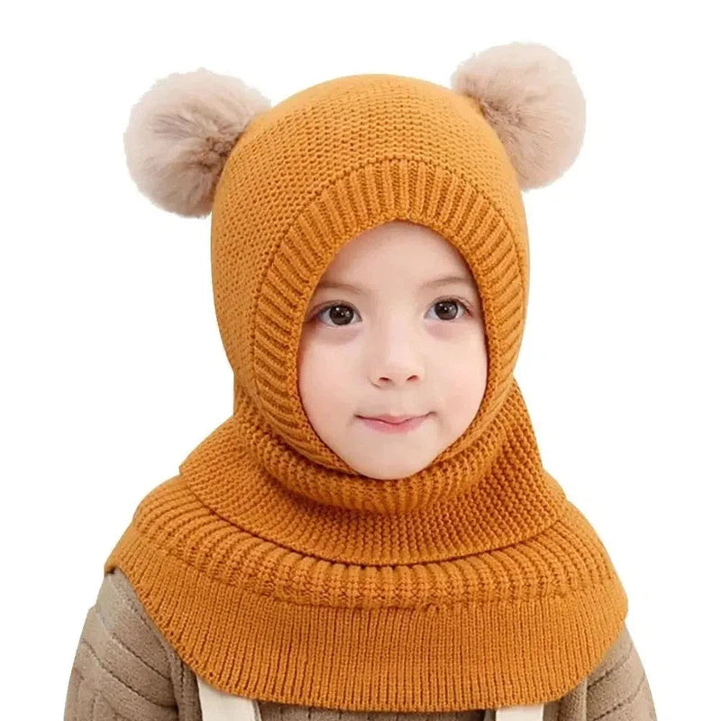 Bonnet Cagoule Enfant Moutarde et Beige 2-5ans / 48-52cm