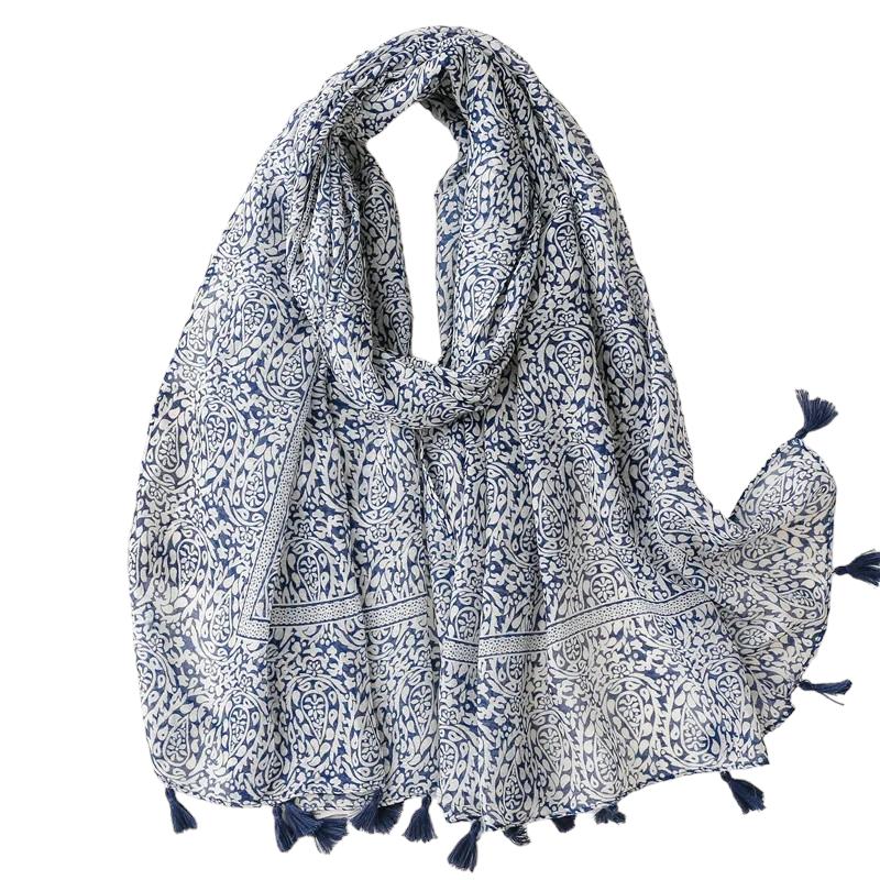 Foulard Chèche Femme Bleu Marine et Blanc 180*90cm