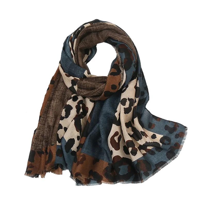 Foulard Léopard Femme Bleu et Marron 90x180cm