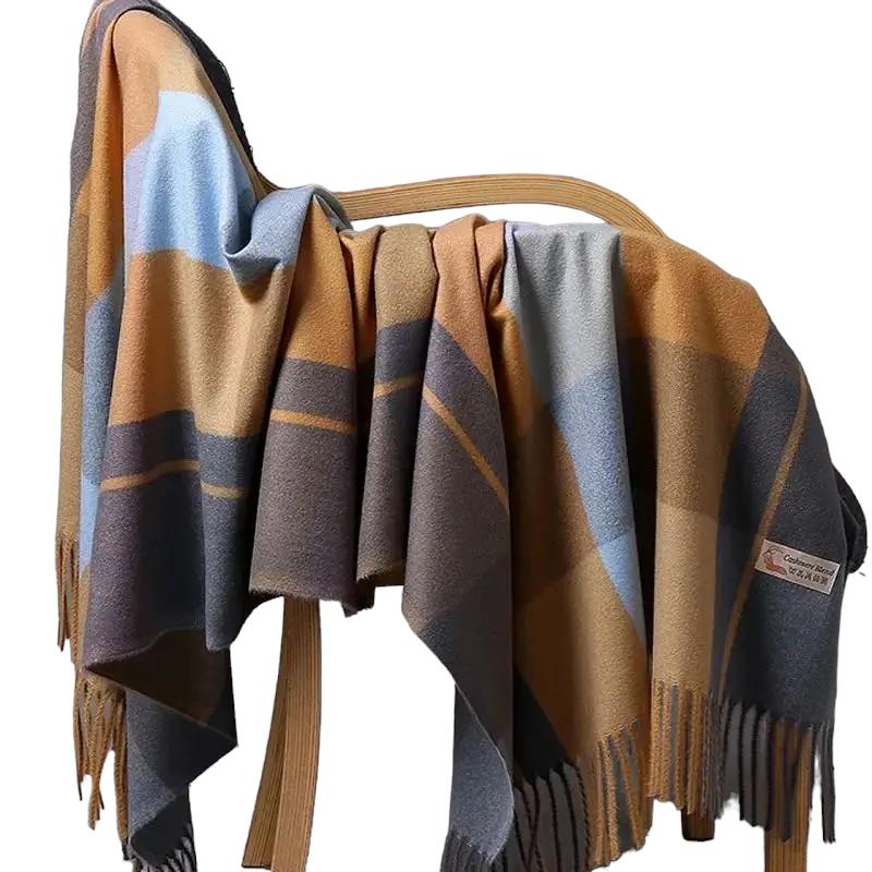 Echarpe Plaid Ecossais Bleu Pâle et Jaune Moutarde