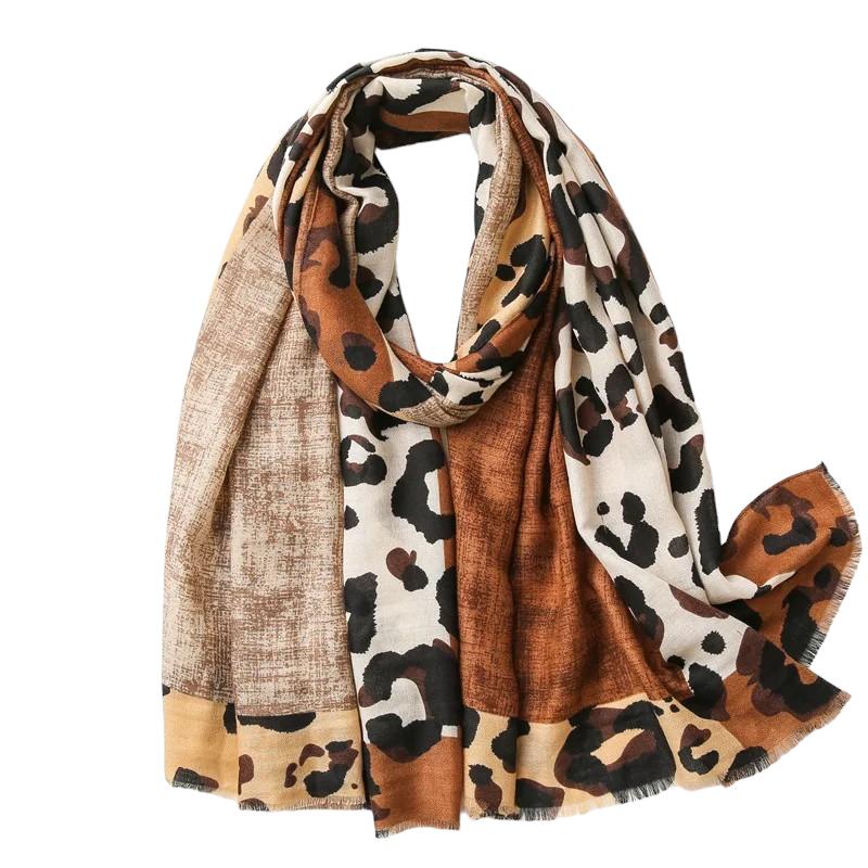 Foulard Léopard Femme Marron et Beige 90x180cm