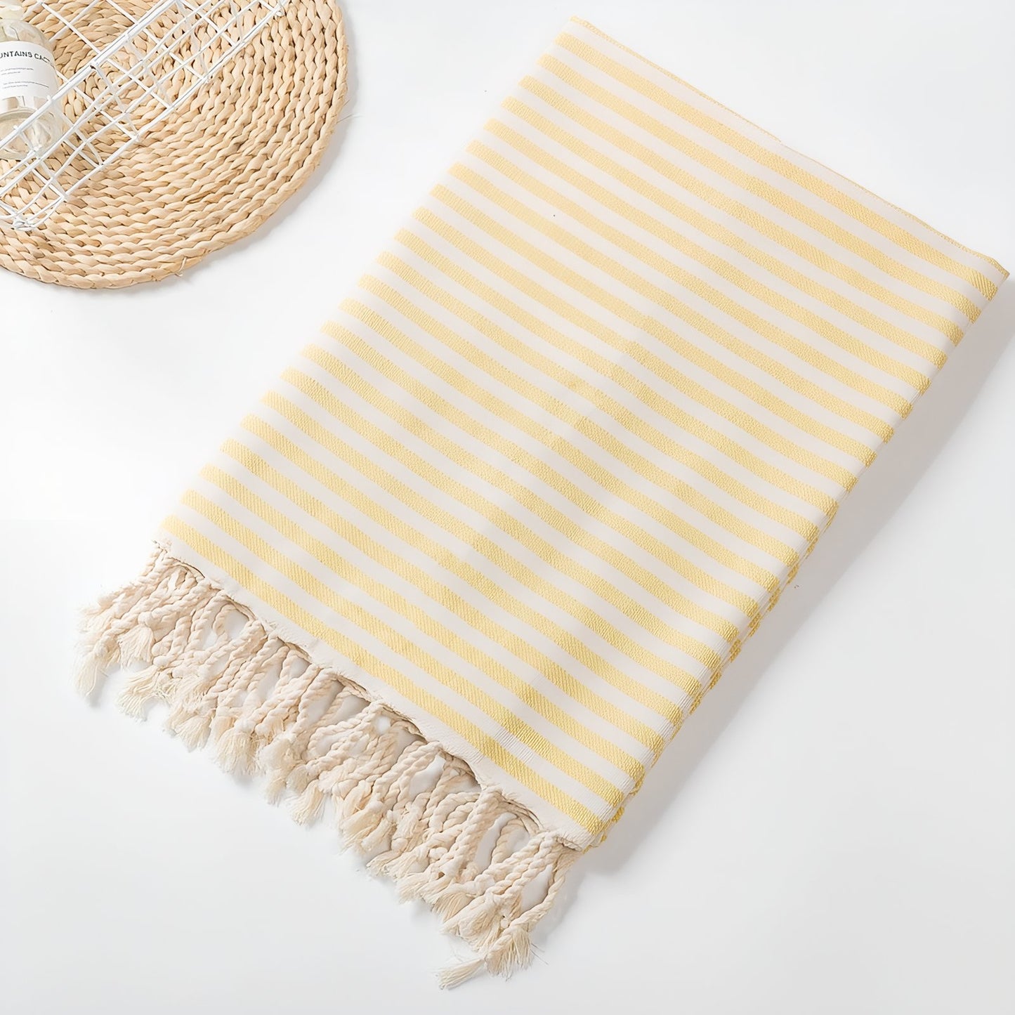 Fouta de Plage Coton gros plan franges - Vert - Jaune Vif - Bleu - Jaune Clair - Bleu Marine - Orange - Noir - Rouge