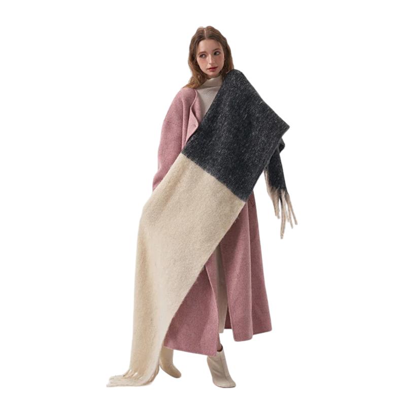 Grosse Echarpe Plaid Femme Gris Charbon et Crème 45x240cm