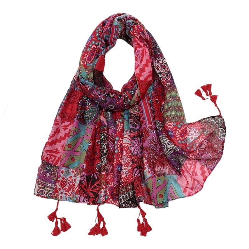 Foulard Ethnique Femme Rouge et Fuchsia 185*100cm