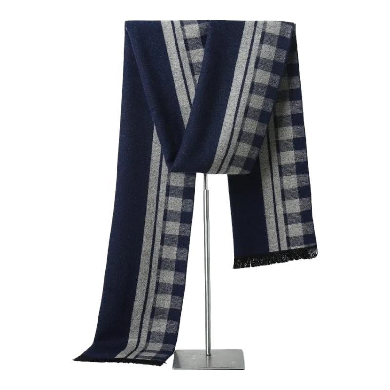 Echarpe Cachemire Homme Luxe Marine et Argent 180*30cm