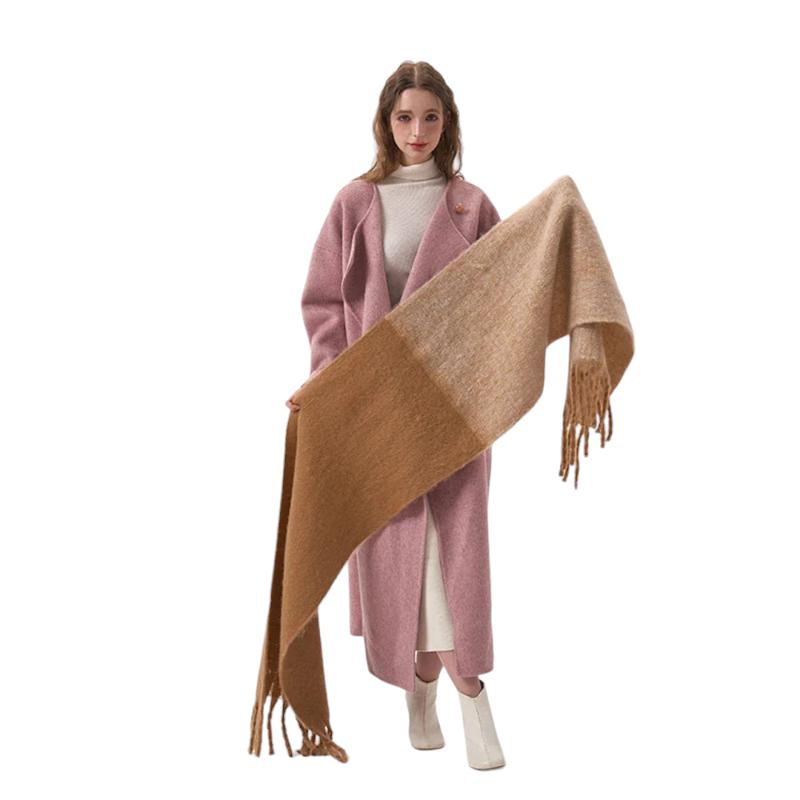 Grosse Echarpe Plaid Femme Marron et Beige Sable 45x240cm