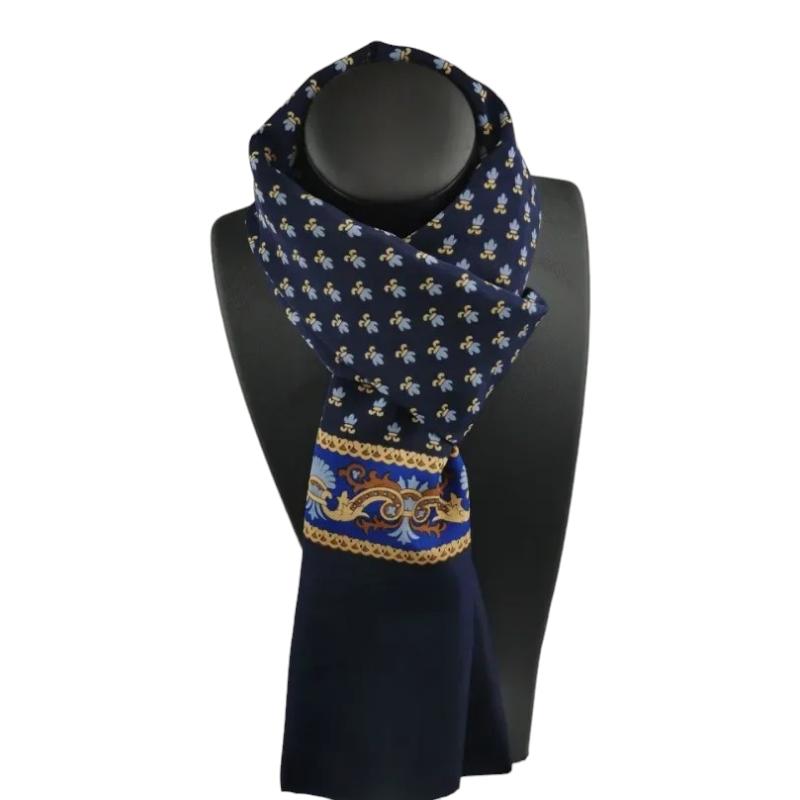 Echarpe Foulard pour Homme Bleu Marine et Doré 130*28cm