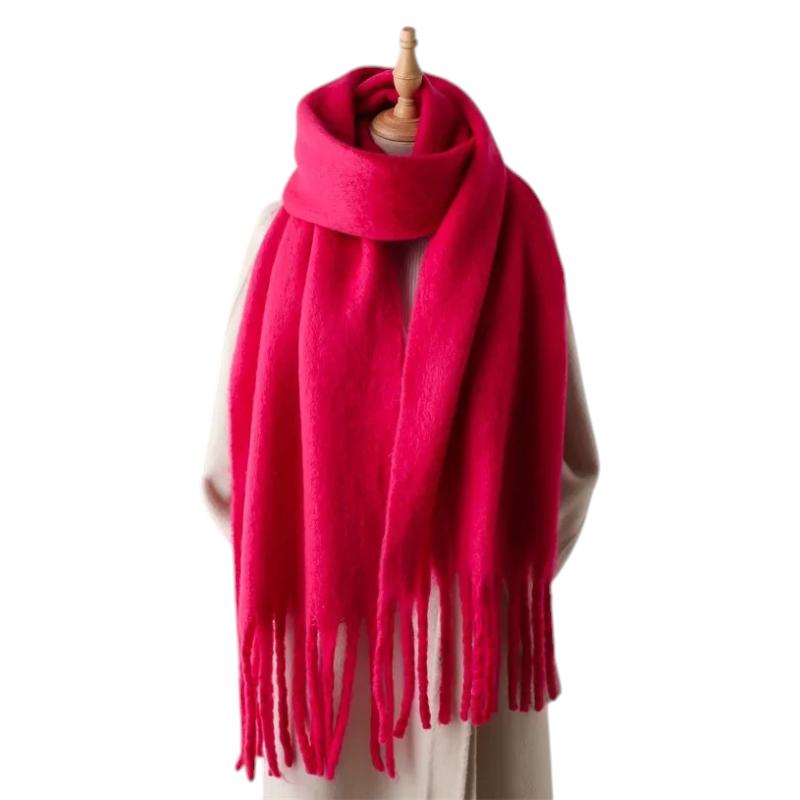Grosse Echarpe à Franges - Fuchsia Fluo - 240x38cm