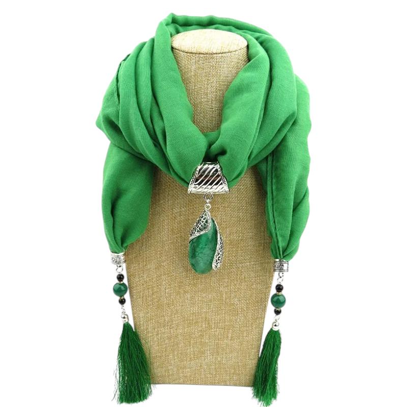 Chèche avec Bijoux - Vert Émeraude - 180*50cm