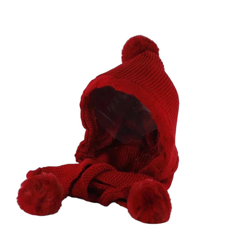 Echarpe Capuche avec Pompom Adulte Rouge Cerise 56-58cm